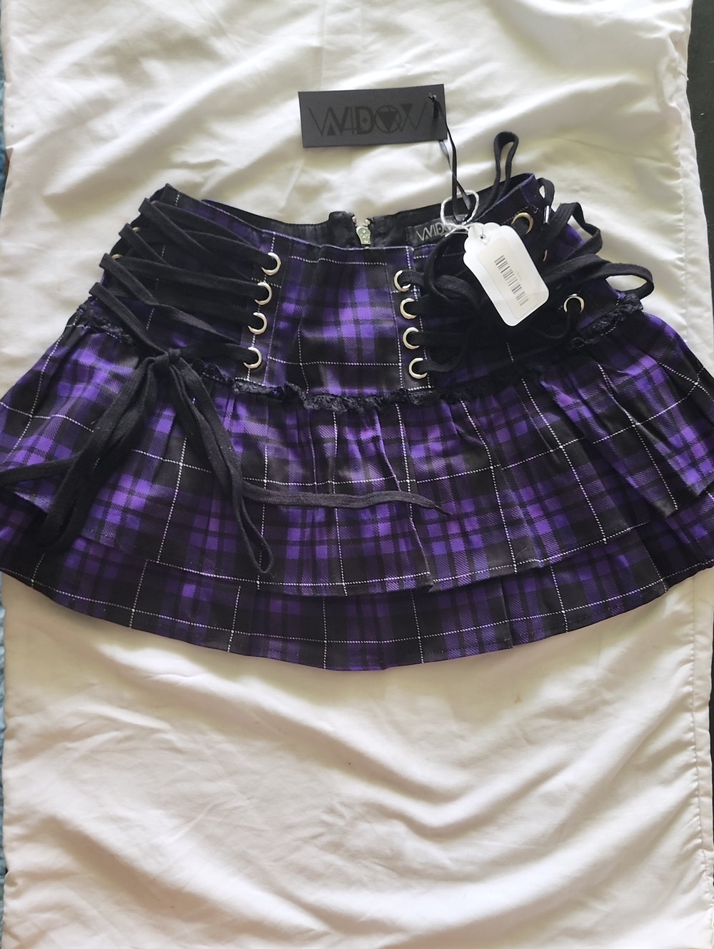 Widow by Dolls Kill Gloom Doom Purple Plaid Lace Up Mini Skirt NWT Size XS
